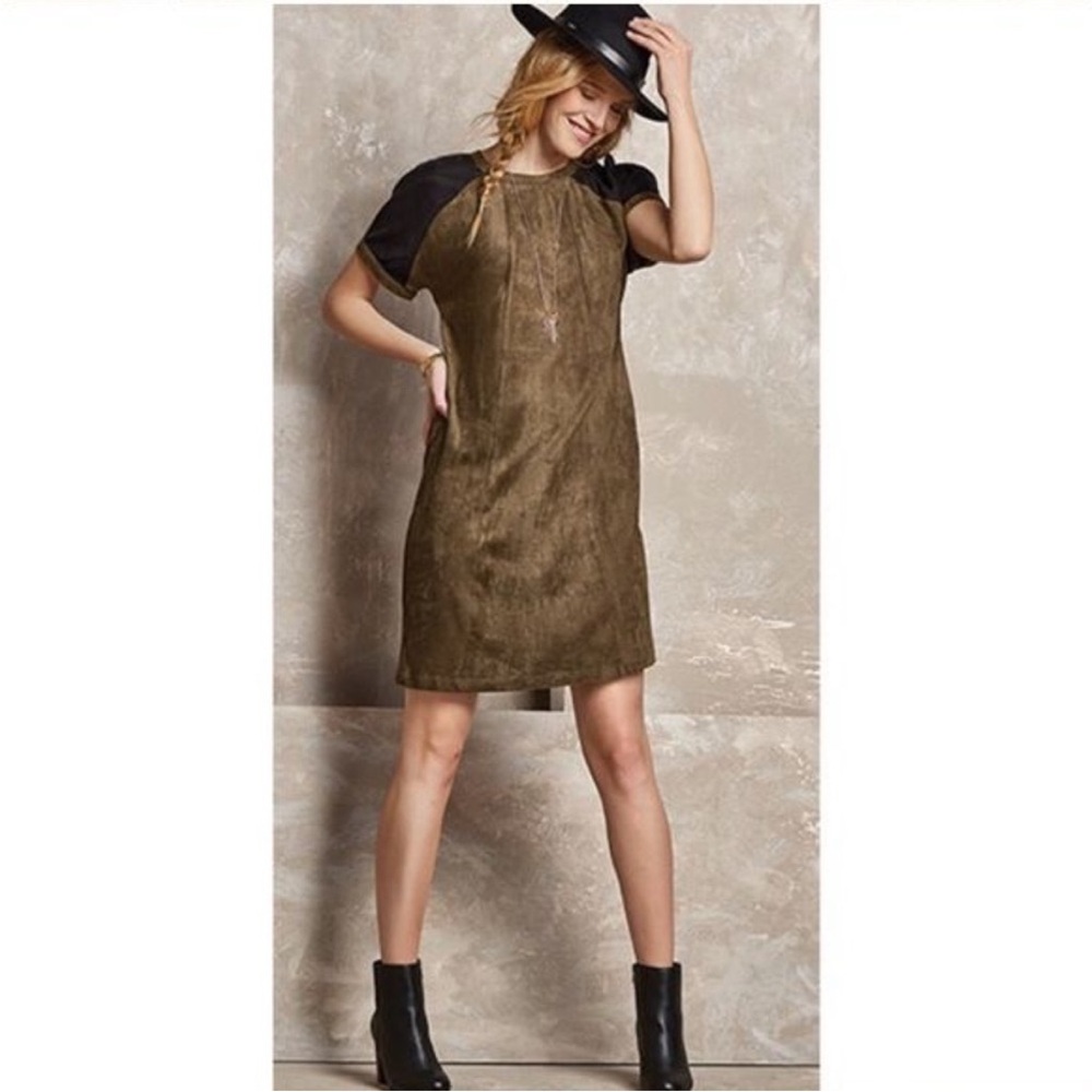 Tribal Femme green and black suede dress